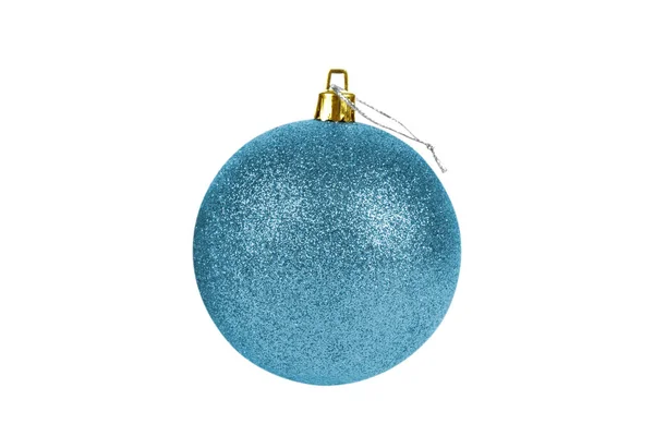 One Blue Glittered Christmas Ball Isolated White Background Decorative Toy — Stock Photo, Image
