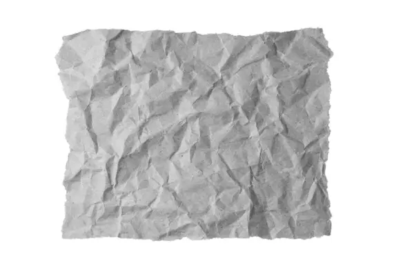 Серый Смятый Прямоугольный Лист Бумаги Разорванным Краем Изолирован Белом Фоне — стоковое фото