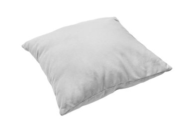 Beyaz arka planda uyuma ve dinlenme için dekoratif beyaz dikdörtgen yastık. Ev dekorasyonu, yastık kılıfı modeli, tasarım için şablon.