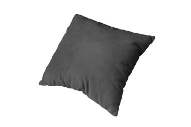 Beyaz arka planda uyumak ve dinlenmek için dekoratif siyah dikdörtgen yastık. Ev dekorasyonu, yastık kılıfı modeli, tasarım için şablon.