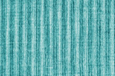 Kadife kadife turkuaz kumaştan tepe makro dokusu. Büyük tırtıklı, kalın kadife örgü, çizgili döşeme kumaşı kumaş arka plan, mobilya tekstil malzemesi, tasarım, dekor