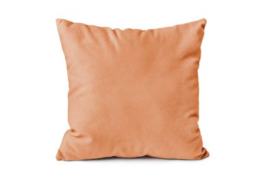 Süslü turuncu kadife kadife yastık beyaz arka planda izole bir şekilde uyumak ve dinlenmek için. Ev dekorasyonu, yastık kılıfı modeli, tasarım için şablon.