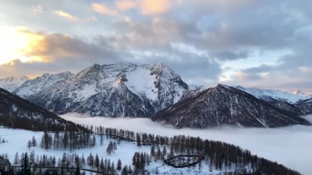 White Soft Cloud Fill Completely Valley Winter Day All Snow — Vídeo de Stock