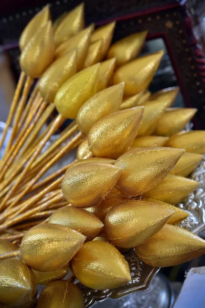 Golden lotus for offering to the highly respect monk in Wat Non Kum Temple, Sikhio, Thailand - Beautiful of Buddhist Temple, Wat Non Kum or Non Kum temple, famous place of Nakhon Ratchasima, Thailand