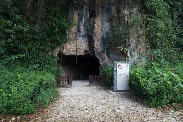 stock image Cave tunnel to Tasik Cermin or Mirror Lake, Ipoh, Malaysia. Tasik Cermin, or Mirror Lake, is a stunning hidden lake surrounded by limestone karst towers. Located near Ipoh town, Perak state, Malaysia.