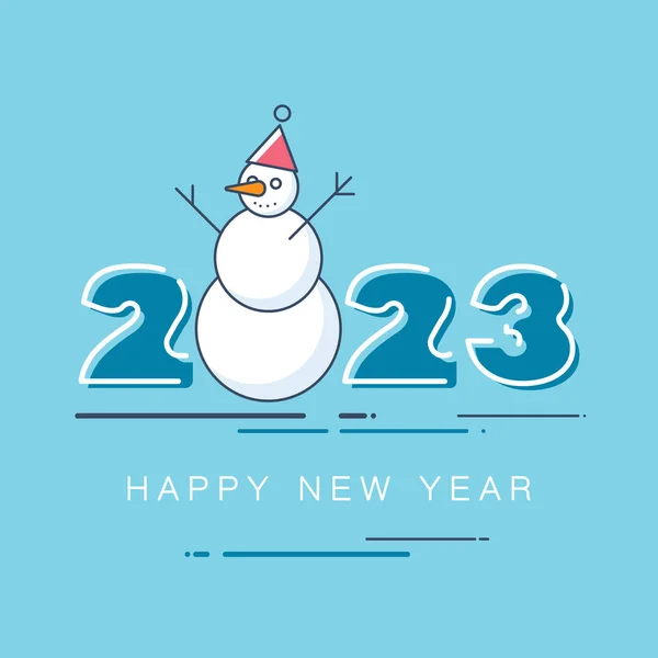 2023 Thin Art 컨셉트 2023 파란색 디자인 Snowman Festive 포스터 — 스톡 벡터