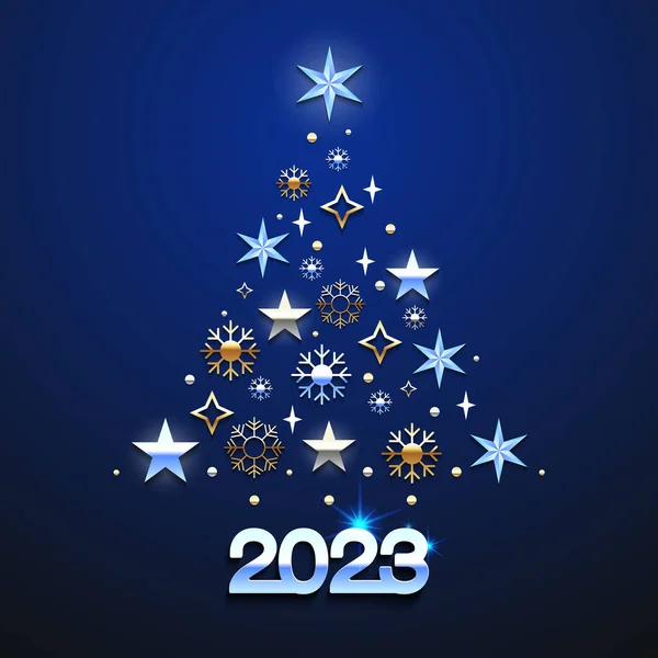 Καλή Χρονιά 2023 Καλά Χριστούγεννα Σπρους Ιστορικό Επίπεδη Σχεδίαση Χρυσά — Διανυσματικό Αρχείο