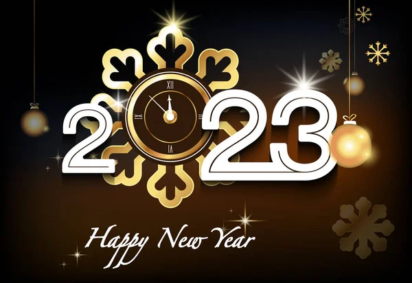 Ευτυχισμένο Νέο Έτος 2023 Χρυσό Σχέδιο Κειμένου Λάμπει Μεμονωμένους Αριθμούς — Διανυσματικό Αρχείο