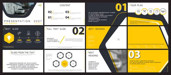 Zakelijke Presentatie Template Vectorset Infografische Elementen Geel Design Witte Achtergrond — Stockvector