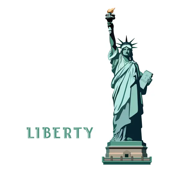 stock vector Vector illustration. USA Independence Day, Statue of Liberty monument, poster presentation. Green flat design template. USA holiday.National symbol of America New York, banner, advertisement, freedom flyer, magazine achievement, clip art, infographic