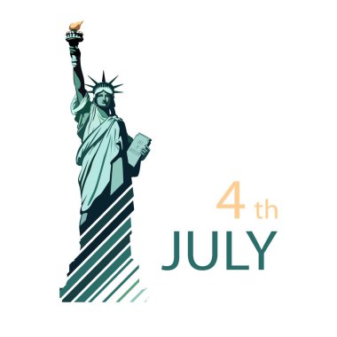 Özgürlük Heykeli Anıtı, poster. 4 Temmuz, ABD Bağımsızlık Günü. Yeşil düz tasarım, çizgiler, arka plan. Holiday, Amerika 'ya hoş geldin. New York sembolü, özgürlük, reklam. Vektör illüstrasyon broşürü, dergi başarı klipsi sanatı, bilgi grafiği