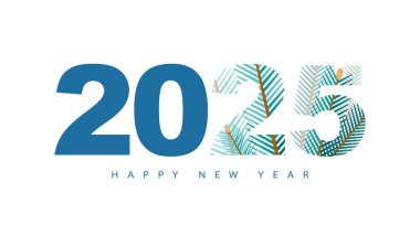 2025 yılı. Mutlu yıllar 2025 sayı dizaynı. 2025 iş günlüğü kapağı. Spruce dalları, tatil. Bir broşür, kart, afiş, poster, kartpostal için tasarım şablonu. Vektör illüstrasyonu, beyaz arkaplan broşürü, dergi başarısı, klip sanatı, bilgi grafiği