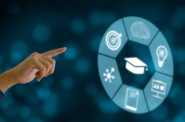 Eğitim teknolojisi Internet Webinar çevrimiçi sanal ekran konsepti.