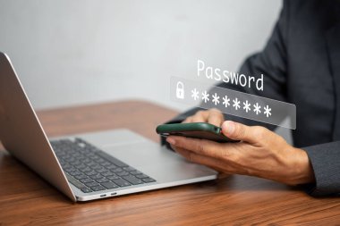 Cep telefonu siber şifre kilidi ya da çevrimiçi uygulamadan giriş doğrulama şifresi. Veri gizliliği ve hacker siber güvenlik küresel ağ güvenlik teknolojisi kavramından korunma.