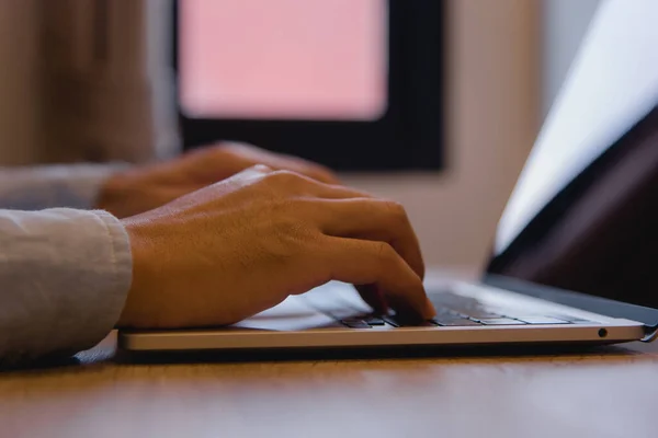 stock image Businessman working laptop computer hand typing keyboard computer office technology communication internet on desk.