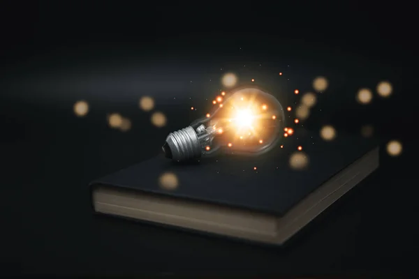 stock image Innovation idea think success and creativity strategy business marketing.Light bulb on book.