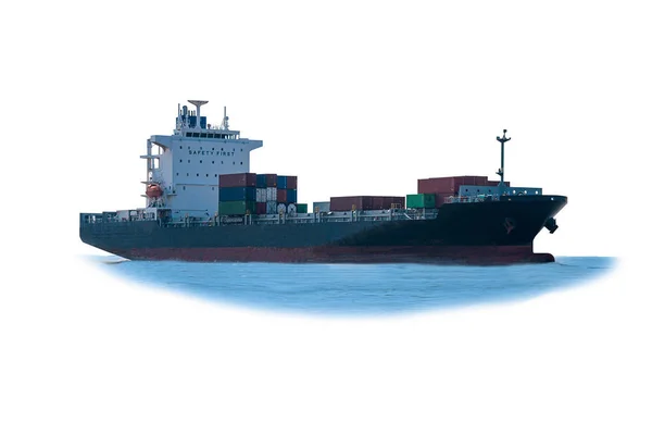 白い背景に 貨物輸送の分離した海洋コンテナー貨物船 — ストック写真