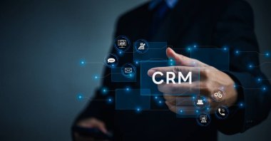 CRM Customer Relationship Management Business Internet Technology on virtual screen Concept.