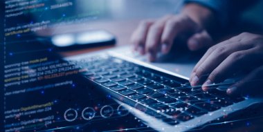 Dijital teknoloji, Kodlama programcısı ve siber güvenlik, yazılım geliştirme, sanal ekranda javascript, IoT şeylerin interneti.