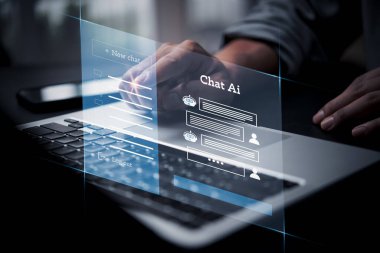 Sohbet Robotu bir yapay zeka. İş dünyasındaki konuşmaları ve müşteri hizmetlerini geliştirir ve bilgi programları geliştirir. Fütürist teknoloji dönüşümü.