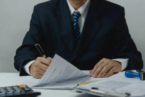 Businessperson Checking Reviewing Business Documents Financial Reports Accounting Sheets Investment — Stock Photo, Image