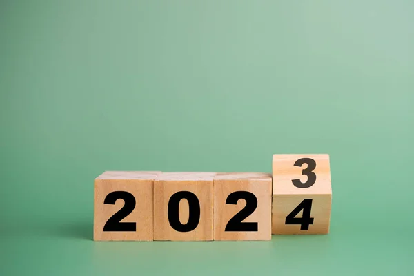 Blok Drewna Kostka 2024 Koncepcja Wzrostu Działalności Gospodarczej Nowy Rok — Zdjęcie stockowe