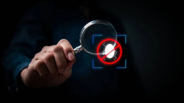 Hand Holding Magnifying Glass Antivirus Spyware Hacker Icon Theft Prevention — Stock Photo, Image