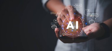 Chatbot sohbeti yapay zeka teknolojisi çevrimiçi müşteri hizmetleri. Dijital sohbet robotu, robot uygulaması, geleceksel teknoloji. İnternet 'te sanal asistan..