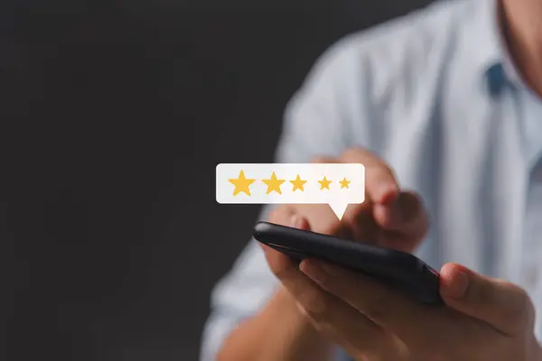 Happy Customers Rating and Review Evaluation Feedback Analysis in Customer Satisfaction Survey Results Five Stars Rating online application.