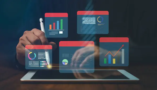 Dashboard insight Data Management System Analysis Key Performance Indicators KPI performance business concept. Digital marketing dashboard report budget financial data economic chart.