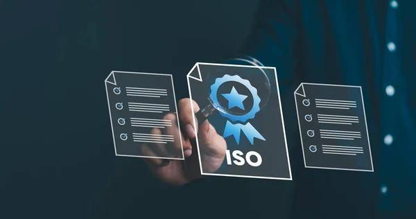 ISO standards quality control assurance warranty concept. Business digital marketing technology certificate, standard, assurance, guarantee.