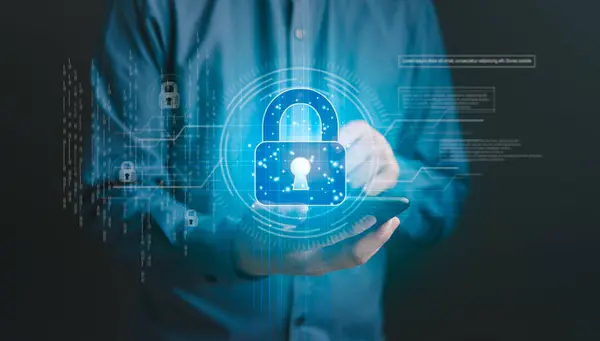 Cybersecurity protects digital information, computer systems, and networks, data privacy, secure passwords, and encryption to safeguard and ensure privacy. business technology shield safety hacker