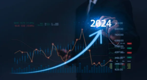 Verhoging Pijl Financiering 2024 Grafiek Beursbelegging Strategie Ontwikkeling Stockfoto