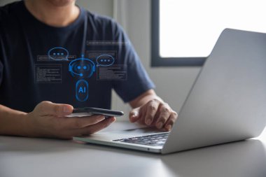 Dijital Chatbot Yapay Yapay Müşteri Hizmetleri İnternet 'teki sanal asistanlar aracılığıyla fütüristik teknoloji sağlıyor.