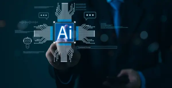 Artificial intelligence AI service technology digital robot generate. Futuristic innovation machine learning online network developer big data