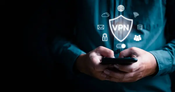 データ情報を保護することは 安全でオンラインのプライバシーとセキュリティをVpn仮想プライベートネットワークで保護します サイバーセキュリティとプライバシー接続技術 ストック写真
