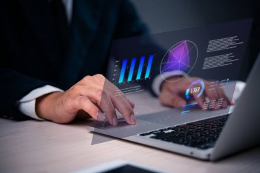 İş geliştirme ve teknoloji analisti pazarlama stratejisi planlama raporu için. grafik analizi ve fütüristik bilgiler