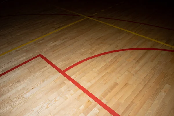 Dřevěná Podlaha Basketbal Badminton Futsal Házená Volejbal Fotbal Fotbalové Hřiště — Stock fotografie