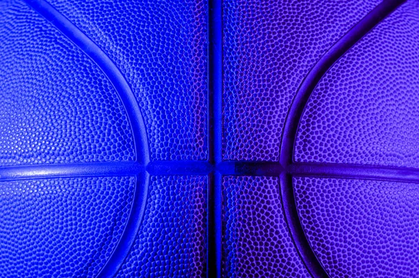 Closeup Detail Basketball Ball Texture Background Blue Neon Banner Art — Stock fotografie