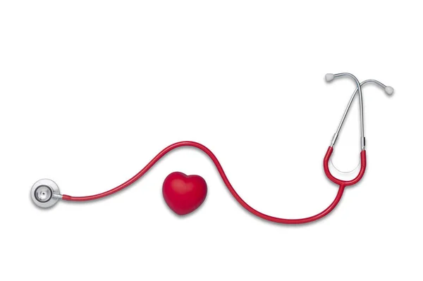 红心与听诊器隔离在白色 复制空间 横向医疗主题海报 网站和应用程序 — 图库照片