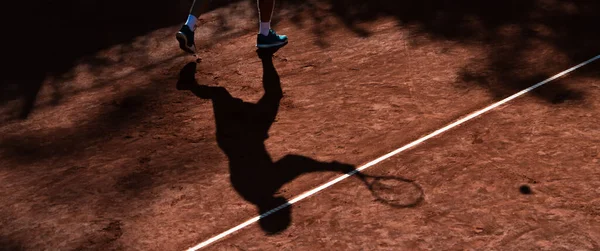 Mužský Tenista Akci Hřišti Slunečného Dne Horizontální Sportovní Motiv Plakát — Stock fotografie