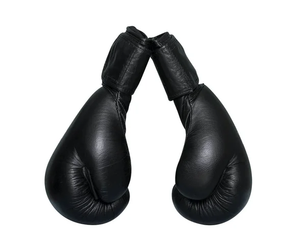 Пара Черных Кожаных Боксерских Перчаток Белом Фоне — стоковое фото