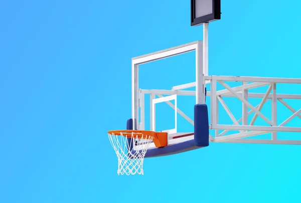 New Professional Basketball Hoop Cage Isolated Blue Background Horizontal Sport — Stock Photo, Image