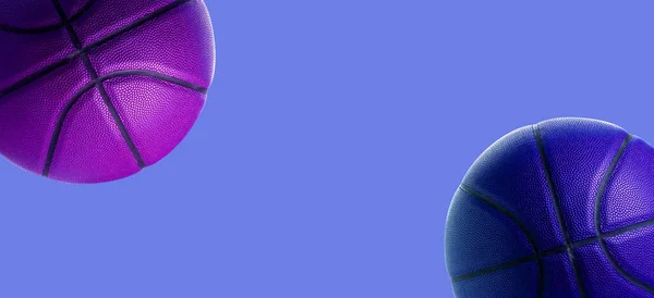 蓝色和紫色的蓝底篮球运动 横向体育主题海报 网站和应用程序 — 图库照片
