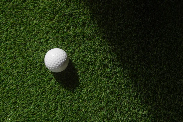 Λευκή Μπάλα Του Χόκεϊ Και Μπάλα Του Γκολφ Στο Πράσινο — Φωτογραφία Αρχείου