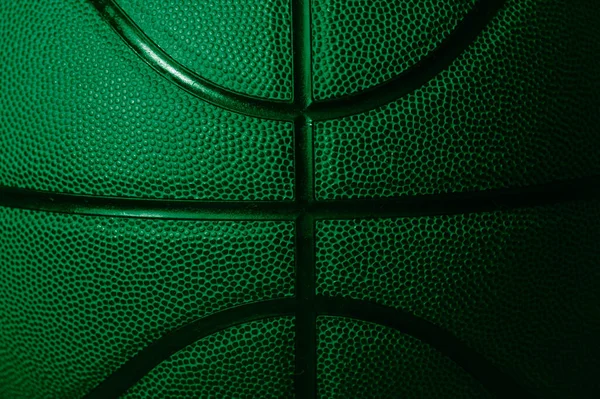 緑色のバスケットボールボールの質感の背景の詳細を閉じます 水平スポーツのテーマのポスター グリーティングカード ヘッダー ウェブサイトとアプリ — ストック写真