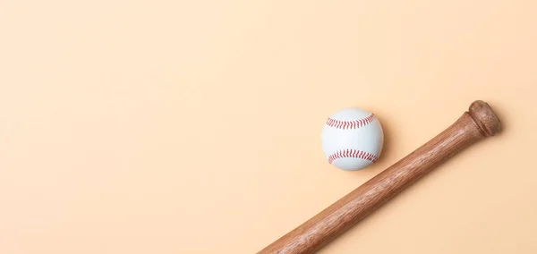 Baseball Ütő Labda Bézs Alapon Horizontális Sport Téma Plakát Üdvözlőlapok — Stock Fotó