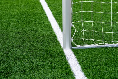 Hokey sahası, futbol, Amerikan futbolu, yeşil çimlerin üzerinde lakros kapısı ayrıntıları. Yatay spor posteri, tebrik kartları, başlıklar, web sitesi