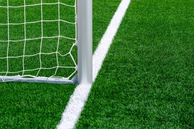 Hokey sahası, futbol, Amerikan futbolu, yeşil çimlerin üzerinde lakros kapısı ayrıntıları. Yatay spor posteri, tebrik kartları, başlıklar, web sitesi