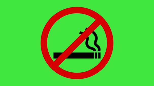 Немає Знаку Куріння Анімація Хром Ключ Зелений Екран — стокове відео